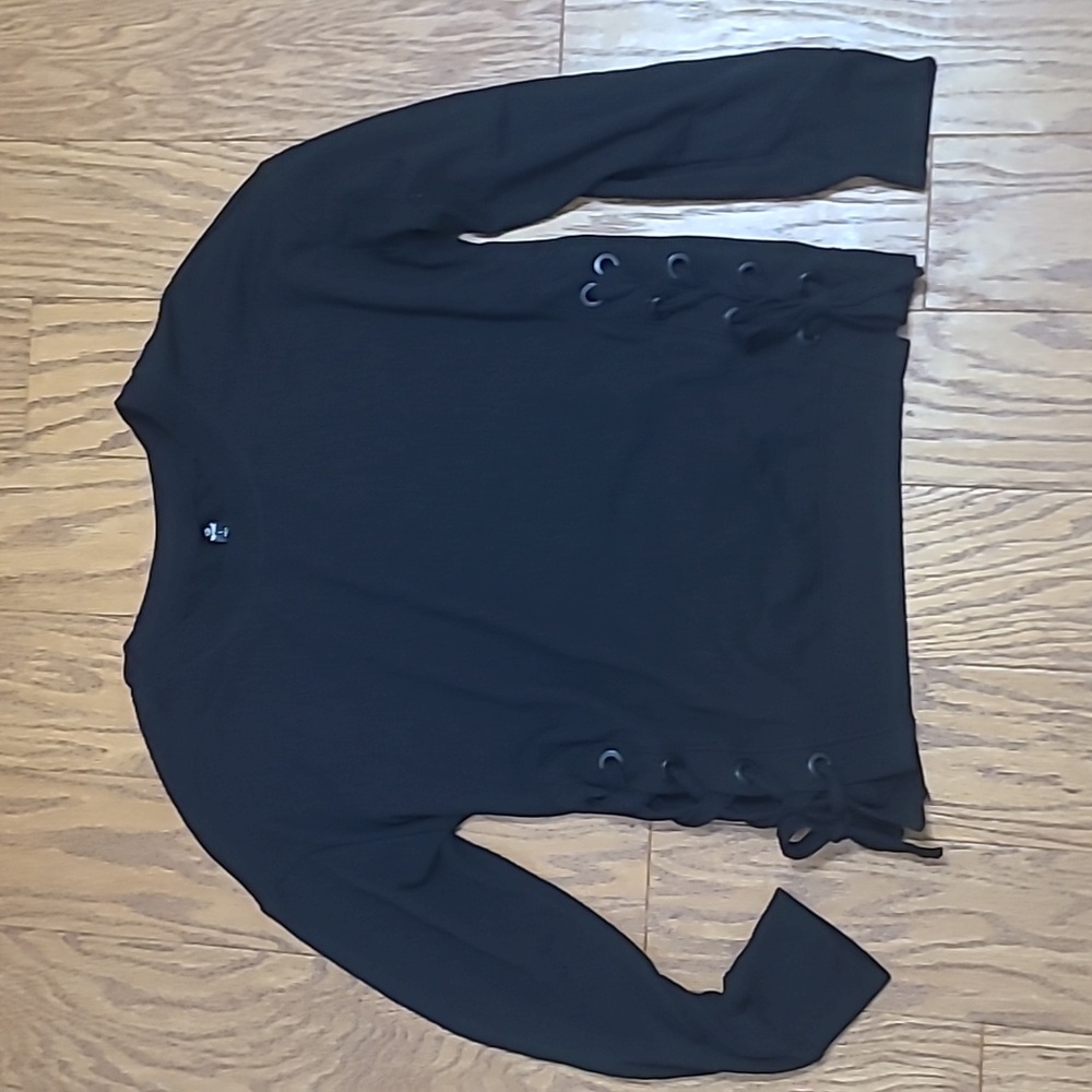 90 Degree By Reflux Black Lace-Up Sweatshirt Sz L